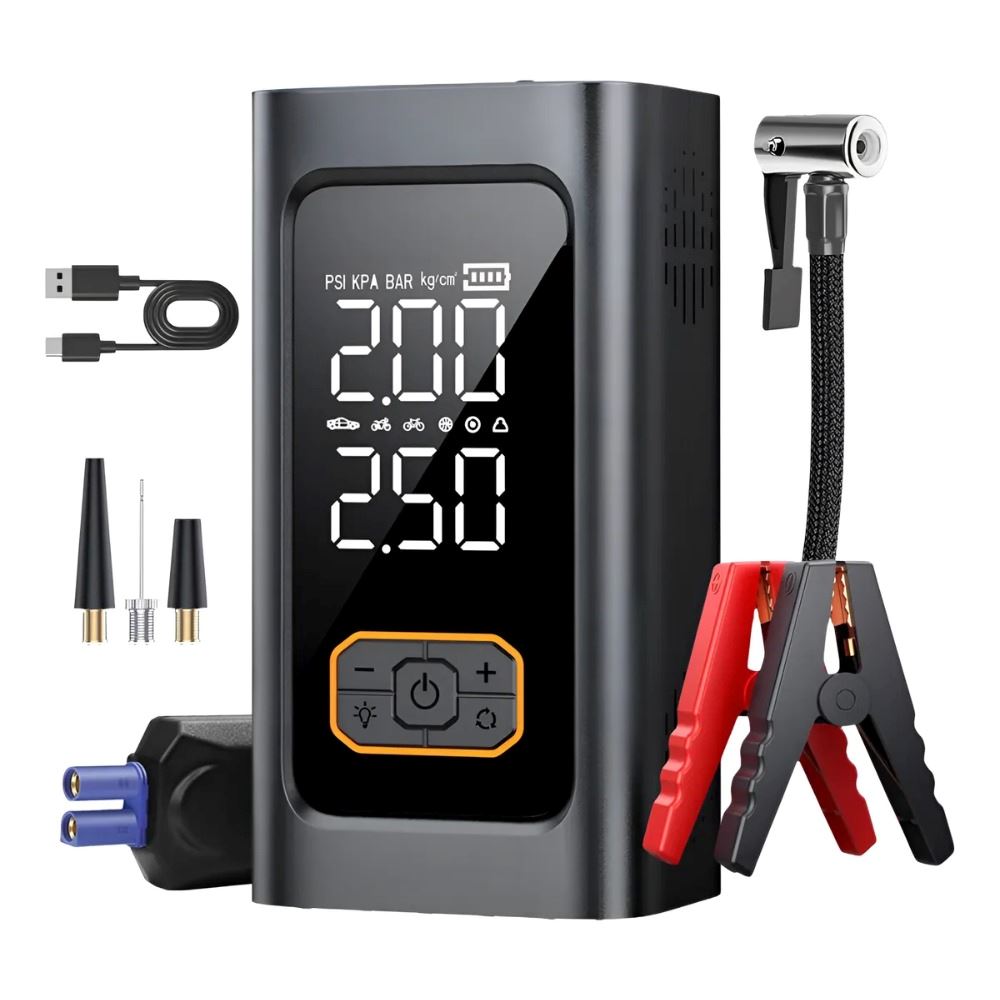 Arrancador De Auto 12v Con Compresor, Carga Usb Y Luz Led